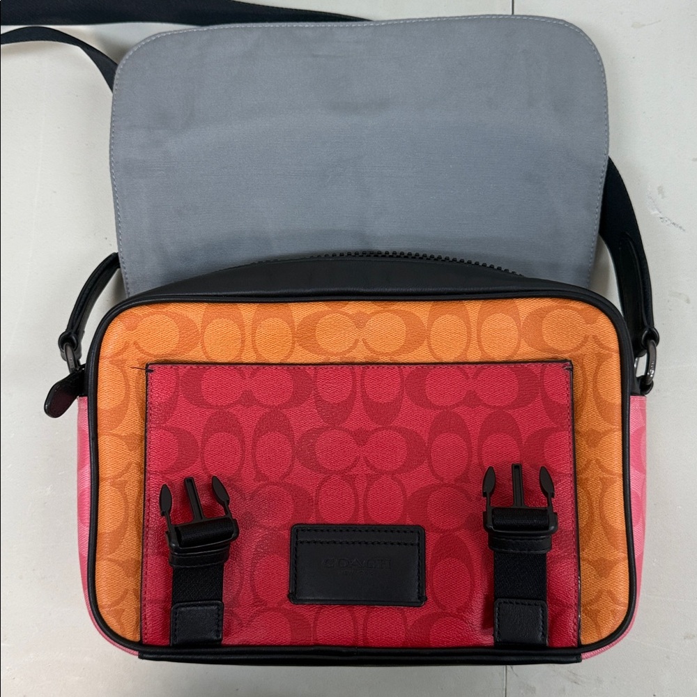 COACH Track Crossbody Blocked Signature Canvas Miami Red Pink Orange Black! - Picture 10 of 15
